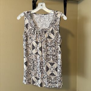 Croft & Barrow Sleeveless Rope Design Scoop Neck Floral Blouse Summer Size Small